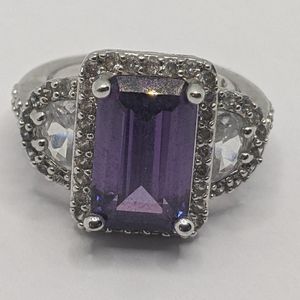 Purple stone, faux diamond accent ring